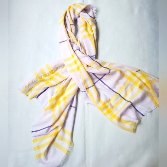 NWD$490 BURBERRY Giant Check Pattern Fringed Trim Wool Scarf - Picture 1 of 11